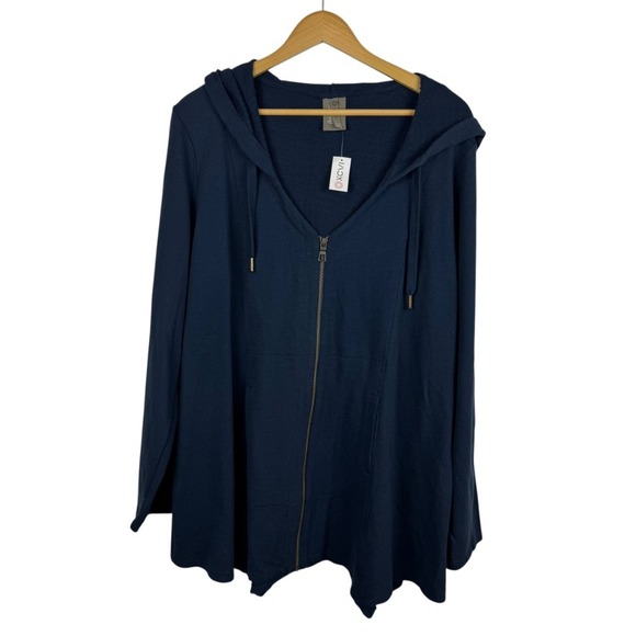 NWT XCVI Mercantile Jacket Sz XXL Hoodie Navy Blue Full Zip Pockets Athleisure‎ - Picture 1 of 10